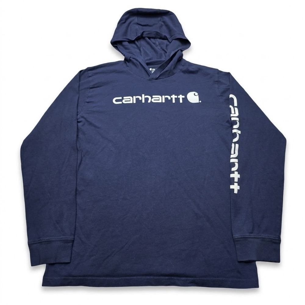 Carhartt Youth Boys XL 18-20 Hooded T-Shirt Long Sleeve Navy Blue Faded Graphic